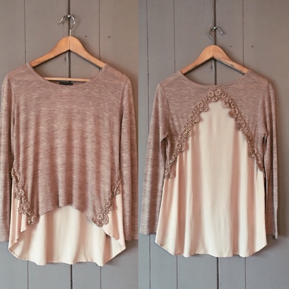 Basil Lola Tops - 🌙 Mocha Lace Embellished High Low Nordstrom Top